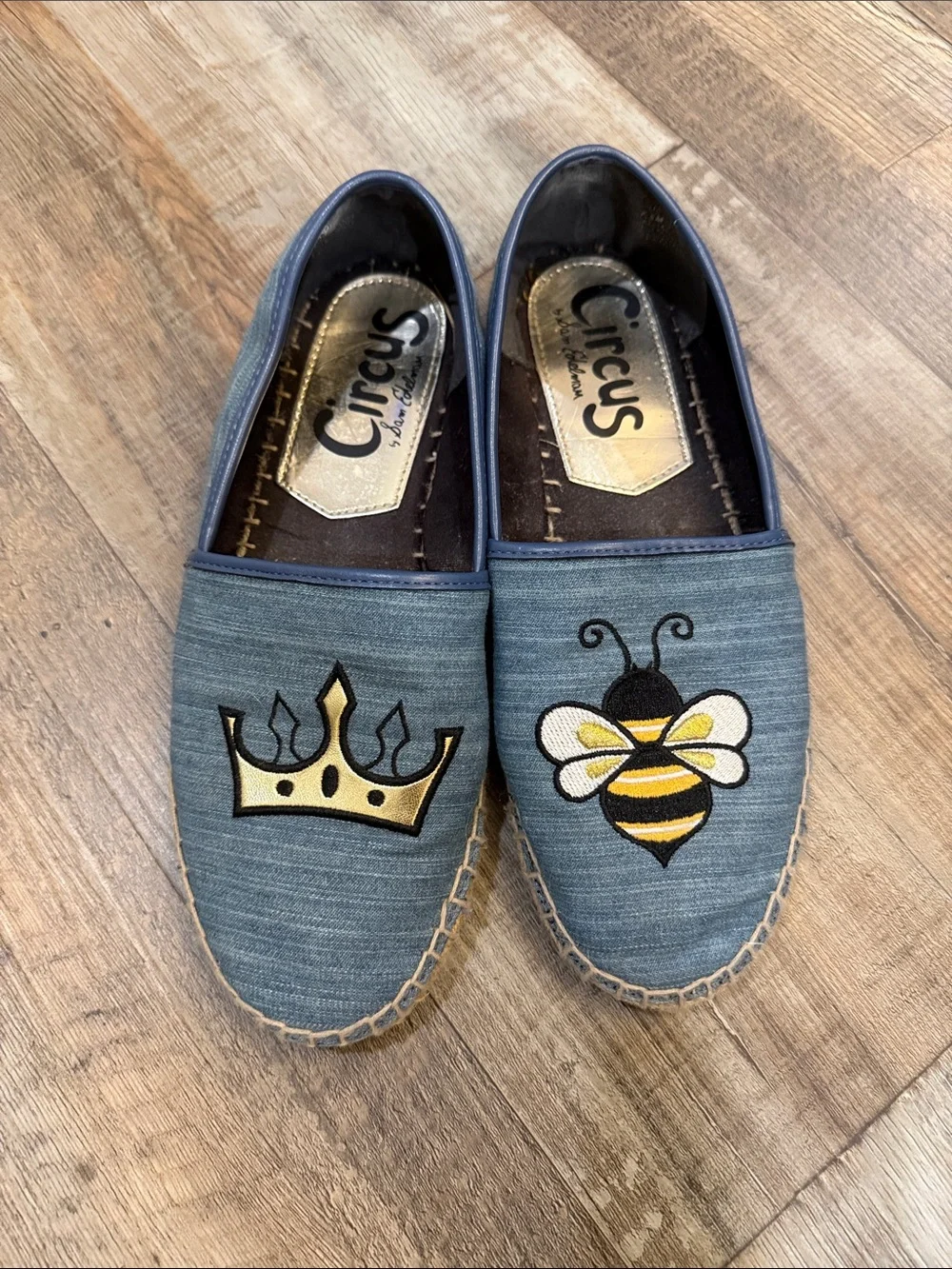 Circus by Sam Edelman Blue Espadrilles with Gold Crown & Bee